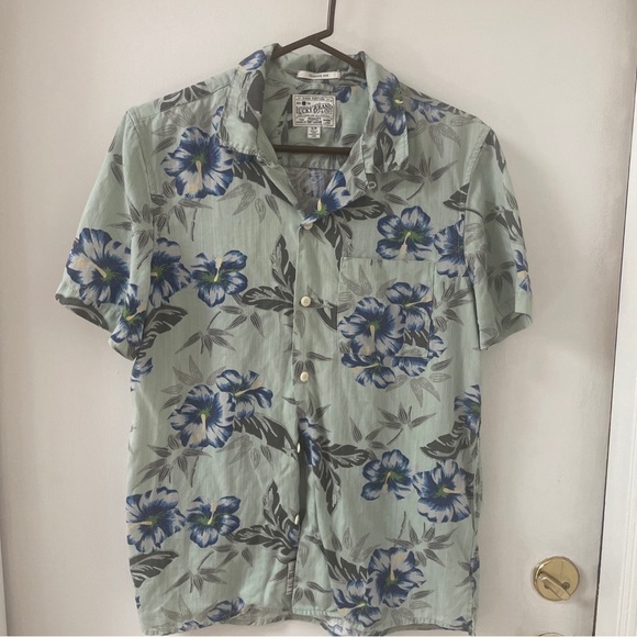 Lucky Brand Hawaiian S/S Shirt Blue Floral Maui Tencel Club Collar Classic Fit S - Picture 1 of 7